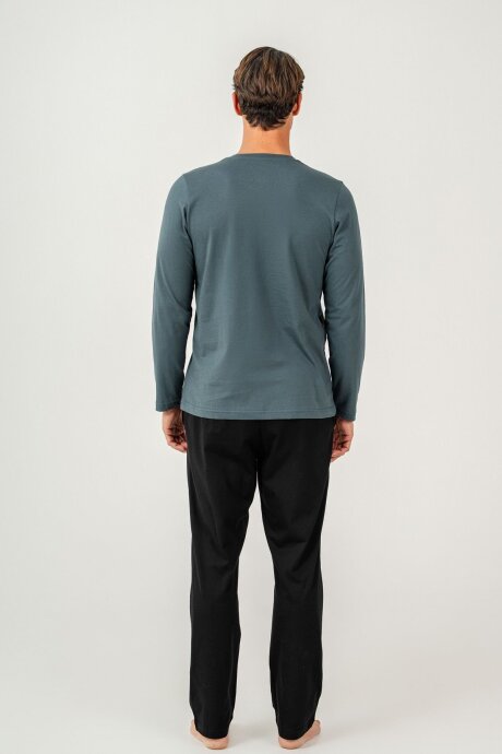 Arnetta Erkek %100 Pamuk Düğmeli Yaka Baskısız Yazlık Regular Fit Mavi Pijama Takımı AR3694-S-V4 - 4