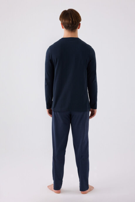 Arnetta Erkek Pamuklu Hakim Yaka Pigment Baskılı Kışlık Regular Fit Lacivert Pijama Takımı AR3166-S-V1 - 5