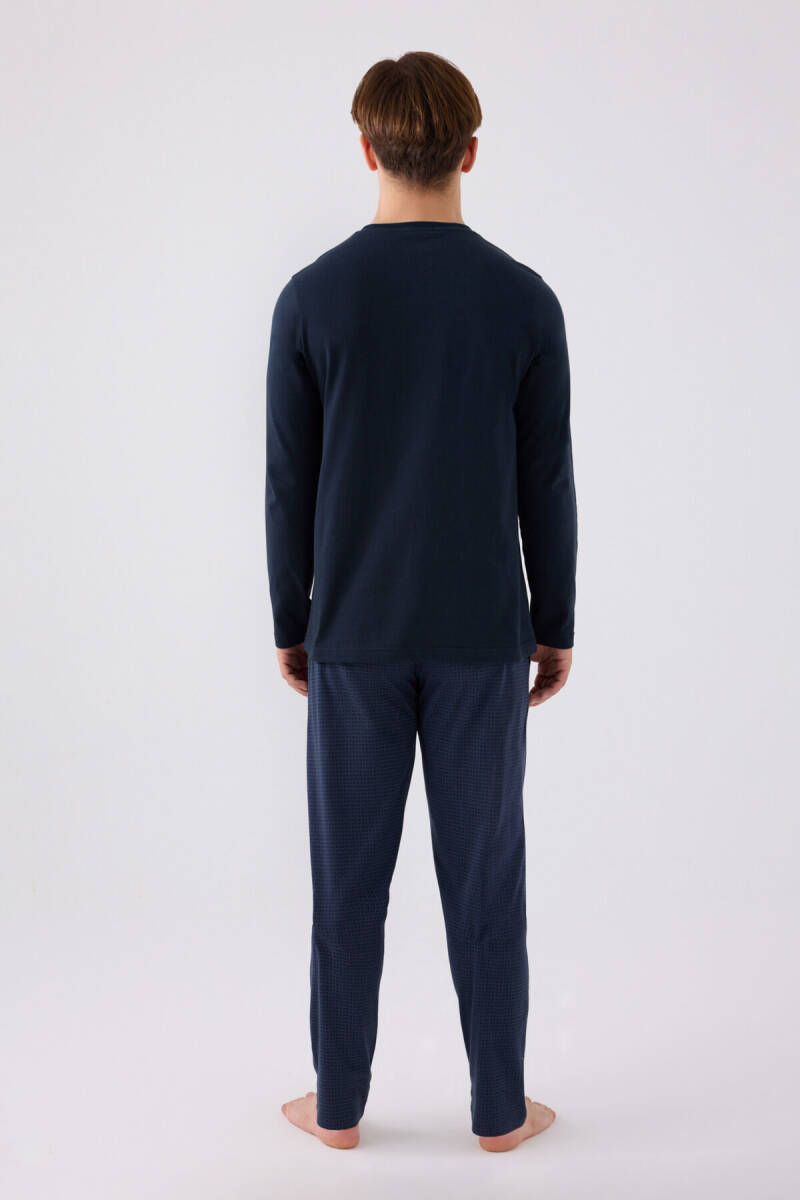 Arnetta Erkek Pamuklu Hakim Yaka Pigment Baskılı Kışlık Regular Fit Lacivert Pijama Takımı AR3166-S-V1 - 5