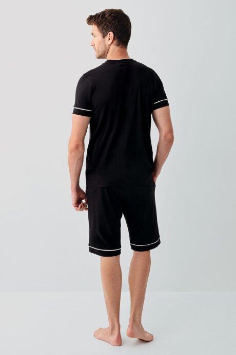 Arnetta Erkek %100 Pamuk Bisiklet Yaka Baskılı Yazlık Regular Fit Siyah Bermuda Takım AR3674-S-V1 - 4
