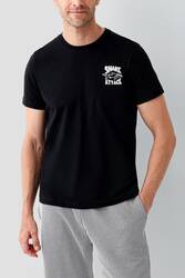Arnetta Erkek %100 Pamuk Bisiklet Yaka Baskılı Yazlık Regular Fit Siyah Bermuda Takım AR3671-S-V1 - 3