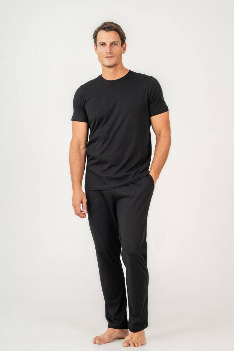 Arnetta Erkek %100 Pamuk Bisiklet Yaka Baskısız Yazlık Regular Fit Siyah Pijama Takımı AR3695-S-V1 - 2