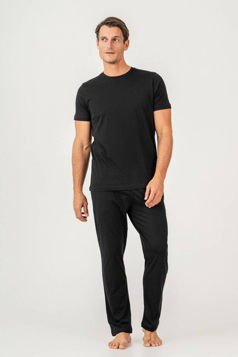 Arnetta Erkek %100 Pamuk Bisiklet Yaka Baskısız Yazlık Regular Fit Siyah Pijama Takımı AR3695-S-V1 - 3