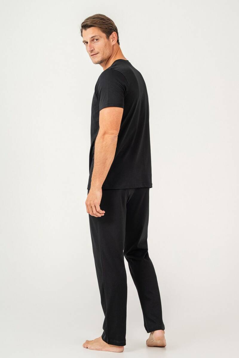 Arnetta Erkek %100 Pamuk Bisiklet Yaka Baskısız Yazlık Regular Fit Siyah Pijama Takımı AR3695-S-V1 - 4