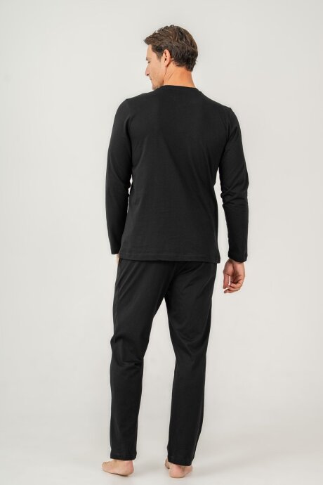 Arnetta Erkek %100 Pamuk Düğmeli Yaka Baskısız Yazlık Regular Fit Siyah Pijama Takımı AR3694-S-V2 - 4