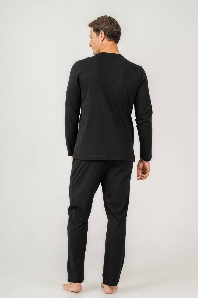 Arnetta Erkek %100 Pamuk Düğmeli Yaka Baskısız Yazlık Regular Fit Siyah Pijama Takımı AR3694-S-V2 - 4