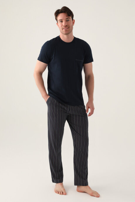 Arnetta Erkek Bisiklet Yaka Yaz/Kış Regular Fit <P>Mavi</P> Pijama Takımı AR3011-S-V1 
