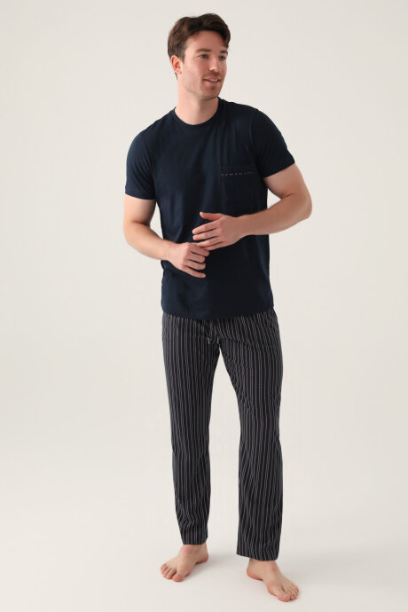 Arnetta Erkek Bisiklet Yaka Yaz/Kış Regular Fit <P>Mavi</P> Pijama Takımı AR3011-S-V1 - 2