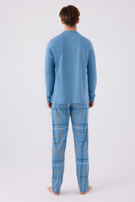 Arnetta Erkek Pamuklu Bisiklet Yaka Baskılı Kışlık Regular Fit Mavi Pijama Takımı AR3169-S-V1 - 5