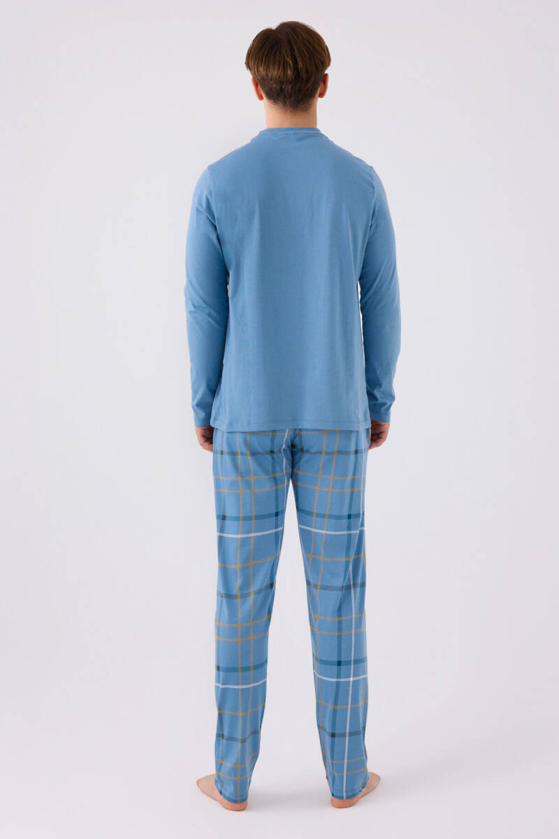 Arnetta Erkek Pamuklu Bisiklet Yaka Baskılı Kışlık Regular Fit Mavi Pijama Takımı AR3169-S-V1 - 5