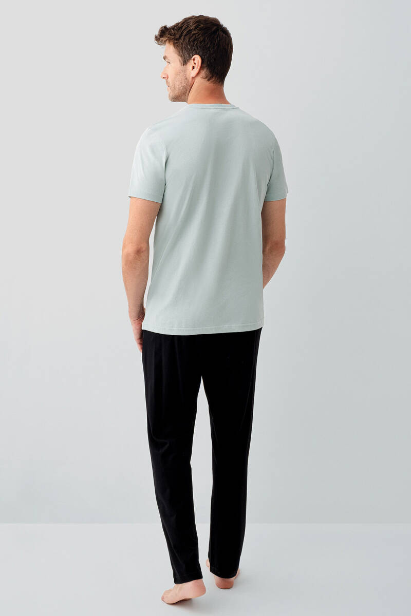 Arnetta Erkek %100 Pamuk Bisiklet Yaka Baskılı Yazlık Regular Fit Yeşil Pijama Takımı AR3701-S-V2 - 3