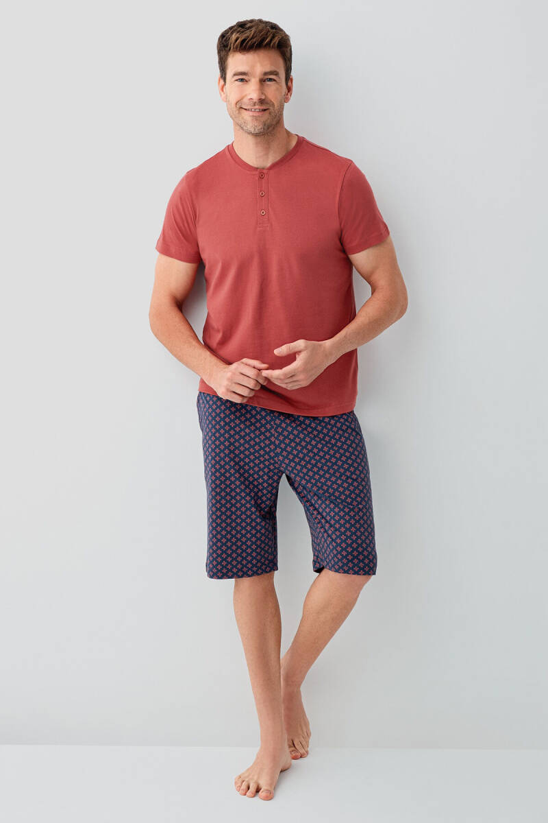 Arnetta Erkek Düğmeli Yaka Baskısız Yazlık Regular Fit Turuncu Pijama Takımı AR3685-S-V1 - 3