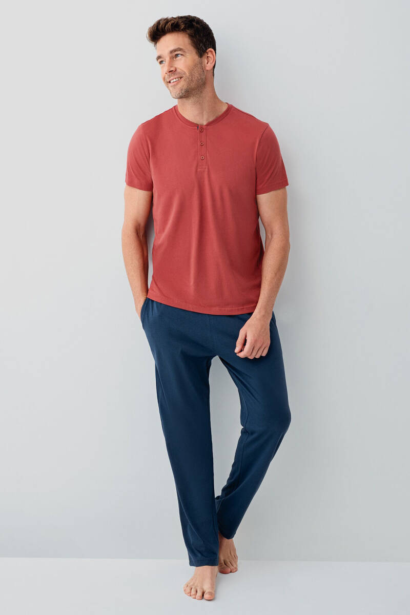 Arnetta Erkek Düğmeli Yaka Baskısız Yazlık Regular Fit Turuncu Pijama Takımı AR3685-S-V1 - 4