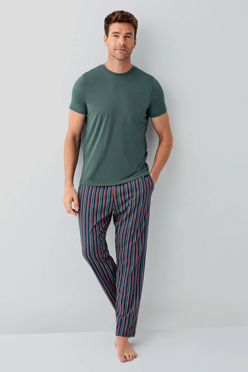 Arnetta Erkek %100 Pamuk Bisiklet Yaka Baskısız Yazlık Regular Fit Yeşil Pijama Takımı AR3680-S-V1 - 2