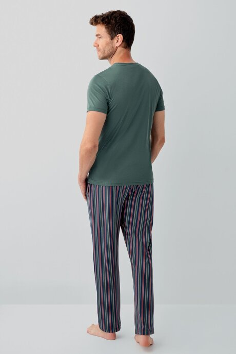 Arnetta Erkek %100 Pamuk Bisiklet Yaka Baskısız Yazlık Regular Fit Yeşil Pijama Takımı AR3680-S-V1 - 4