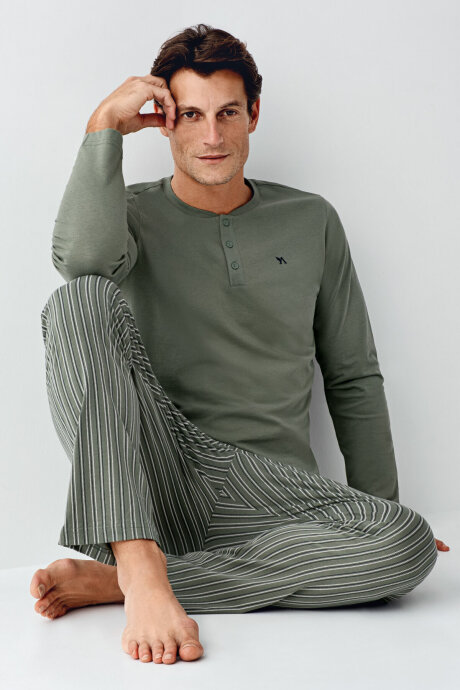 Arnetta Erkek Bisiklet Yaka Yaz/Kış <P>Yeşil</P> Pijama Takımı AR3013-S-V2 