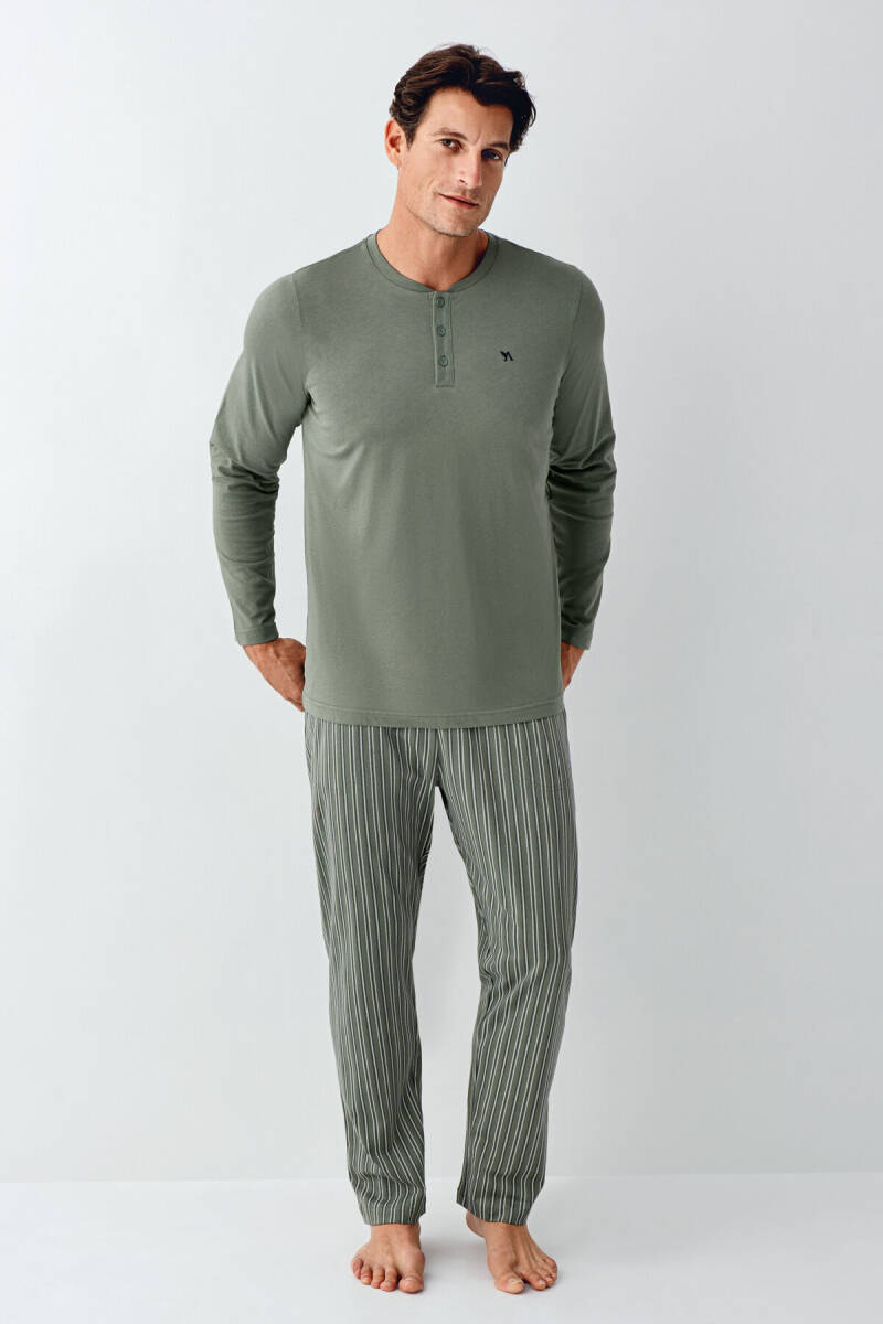 Arnetta Erkek Bisiklet Yaka Yaz/Kış <P>Yeşil</P> Pijama Takımı AR3013-S-V2 - 2