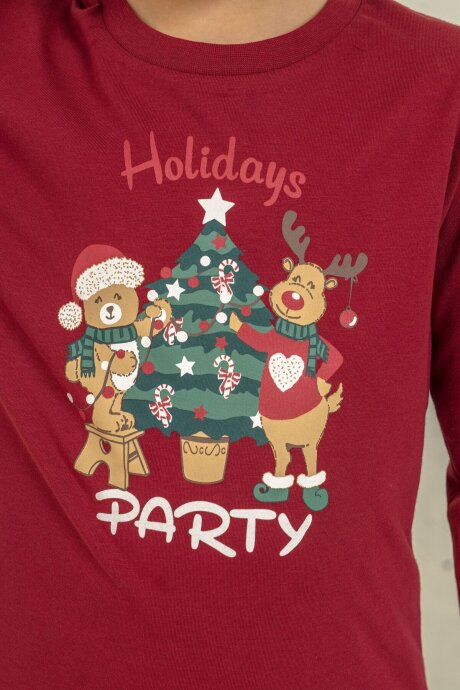 Arnetta Holiday Party Erkek %100 Pamuk Baba Oğul Bordo Uzun Kol Pijama Takım AR3822-A-V1 - 5
