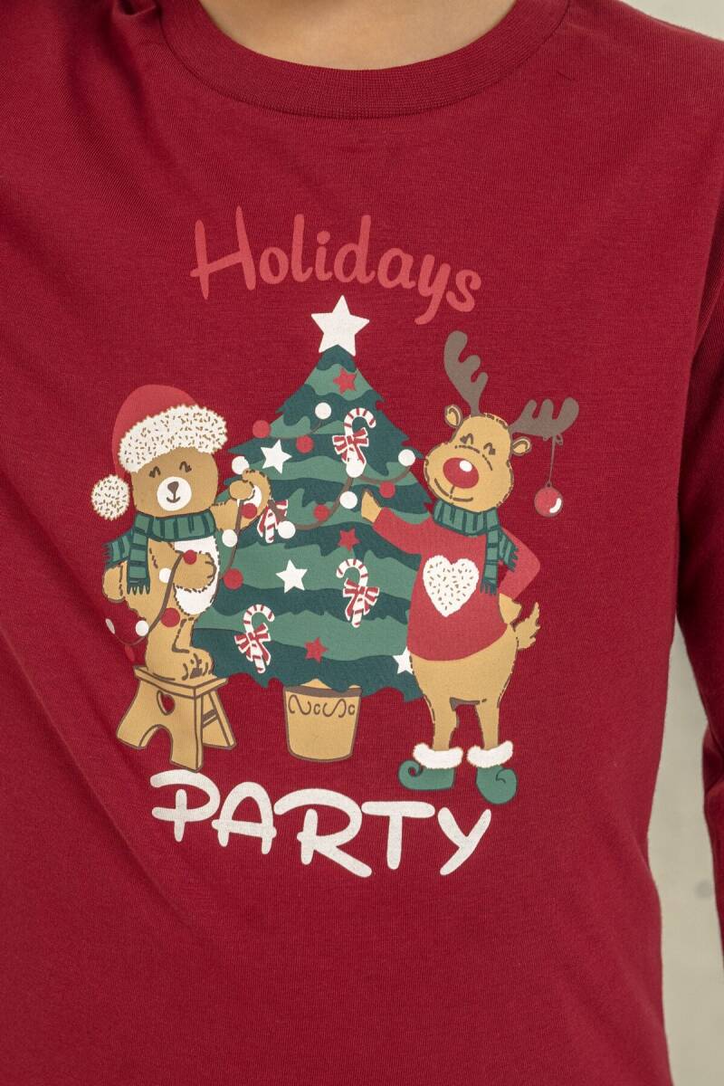 Arnetta Holiday Party Erkek %100 Pamuk Baba Oğul Bordo Uzun Kol Pijama Takım AR3822-A-V1 - 5