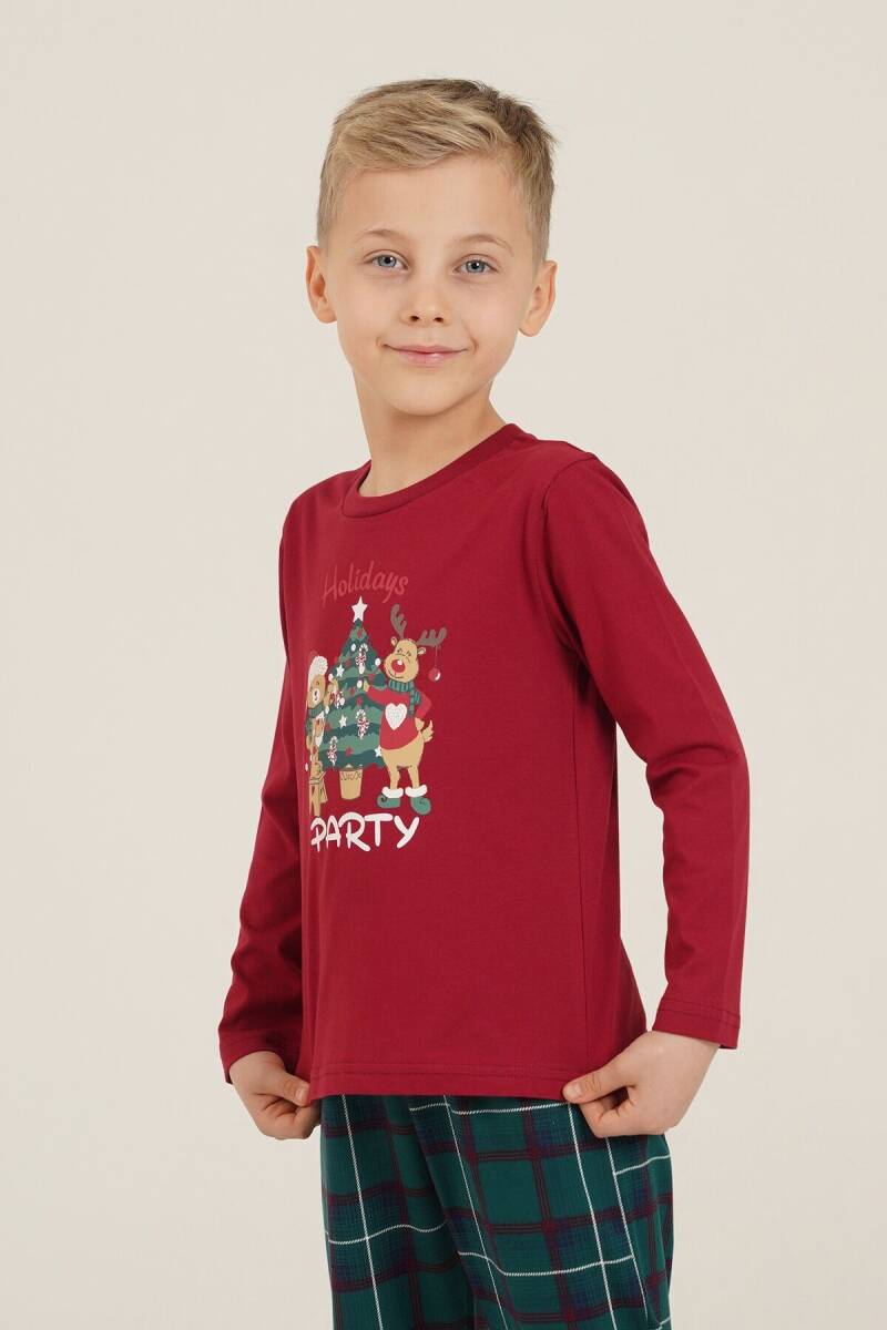 Arnetta Holiday Party Erkek %100 Pamuk Baba Oğul Bordo Uzun Kol Pijama Takım AR3822-A-V1 - 4