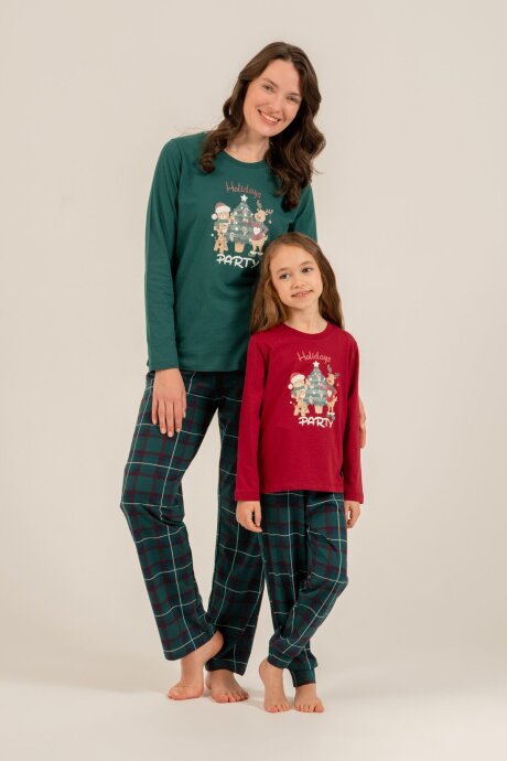 Arnetta Holidays Party Anne Kız %100 Pamuk Bordo Uzun Kol Pijama Takım AR3732-A-V1