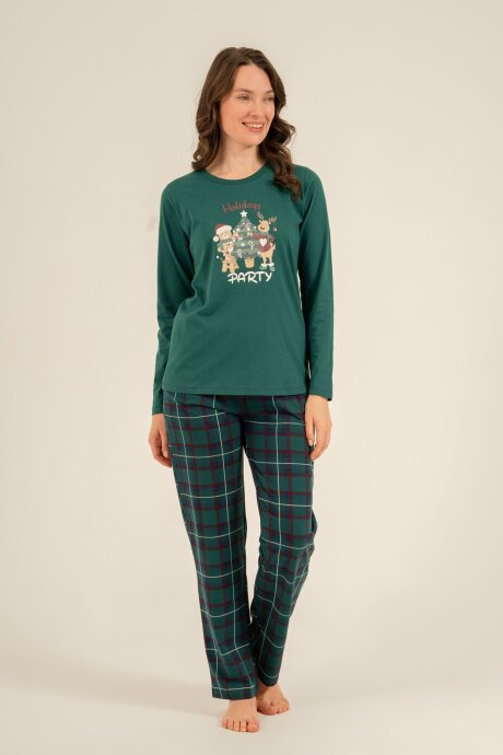 Arnetta Holidays Party Anne Kız %100 Pamuk Bordo Uzun Kol Pijama Takım AR3732-A-V1 - 5