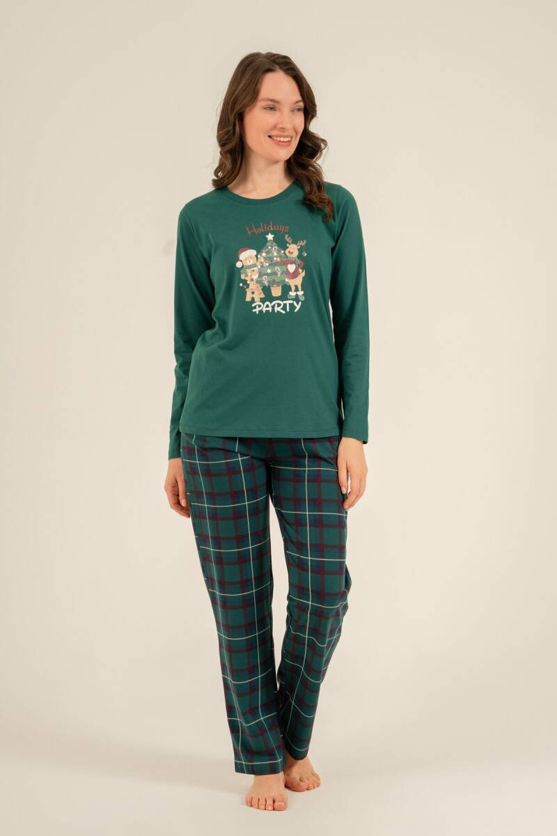 Arnetta Holidays Party Anne Kız %100 Pamuk Bordo Uzun Kol Pijama Takım AR3732-A-V1 - 5