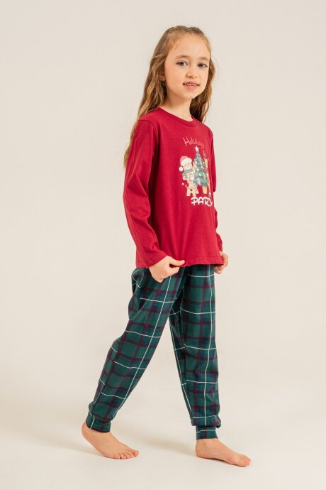 Arnetta Holidays Party Anne Kız %100 Pamuk Bordo Uzun Kol Pijama Takım AR3732-A-V1 (1)