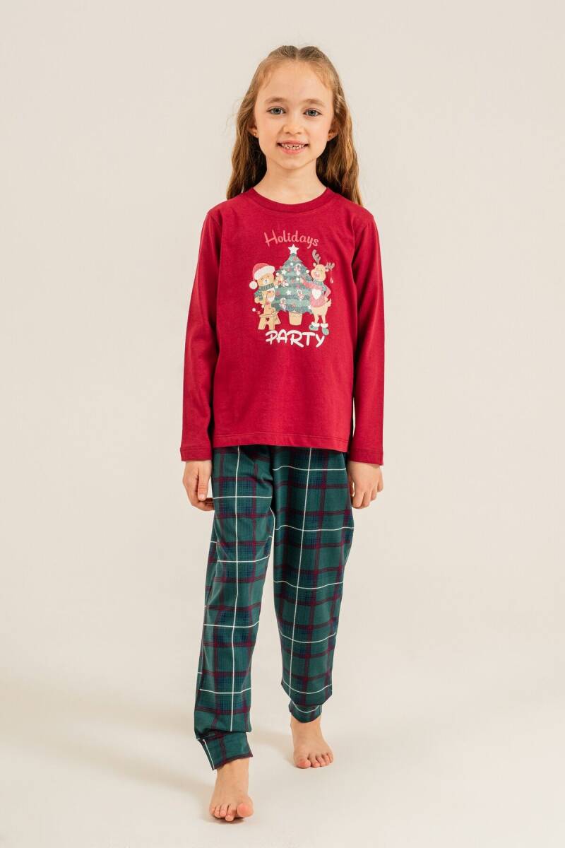 Arnetta Holidays Party Anne Kız %100 Pamuk Bordo Uzun Kol Pijama Takım AR3732-A-V1 - 4