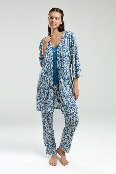 Arnetta Kadın Kruvaze Pigment Baskılı Yazlık Regular Fit Lacivert Pijama Takımı AR3210-S-V1