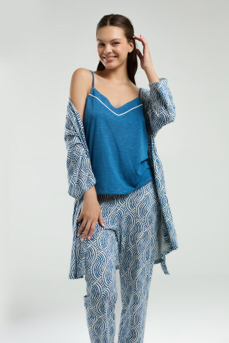 Arnetta Kadın Kruvaze Pigment Baskılı Yazlık Regular Fit Lacivert Pijama Takımı AR3210-S-V1 (1)