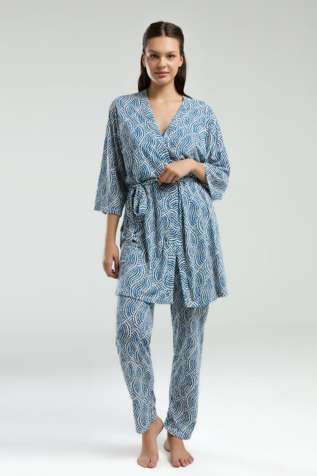 Arnetta Kadın Pamuklu Kruvaze Pigment Baskılı Yazlık Regular Fit Lacivert Pijama Takımı AR3210-S-V1 - 3