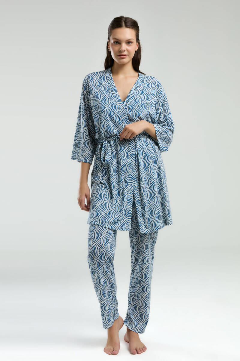 Arnetta Kadın Pamuklu Kruvaze Pigment Baskılı Yazlık Regular Fit Lacivert Pijama Takımı AR3210-S-V1 - 3