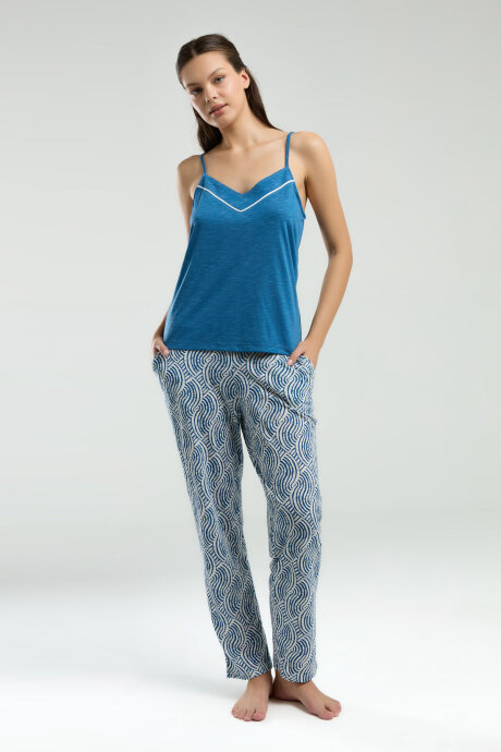 Arnetta Kadın Pamuklu Kruvaze Pigment Baskılı Yazlık Regular Fit Lacivert Pijama Takımı AR3210-S-V1 - 4