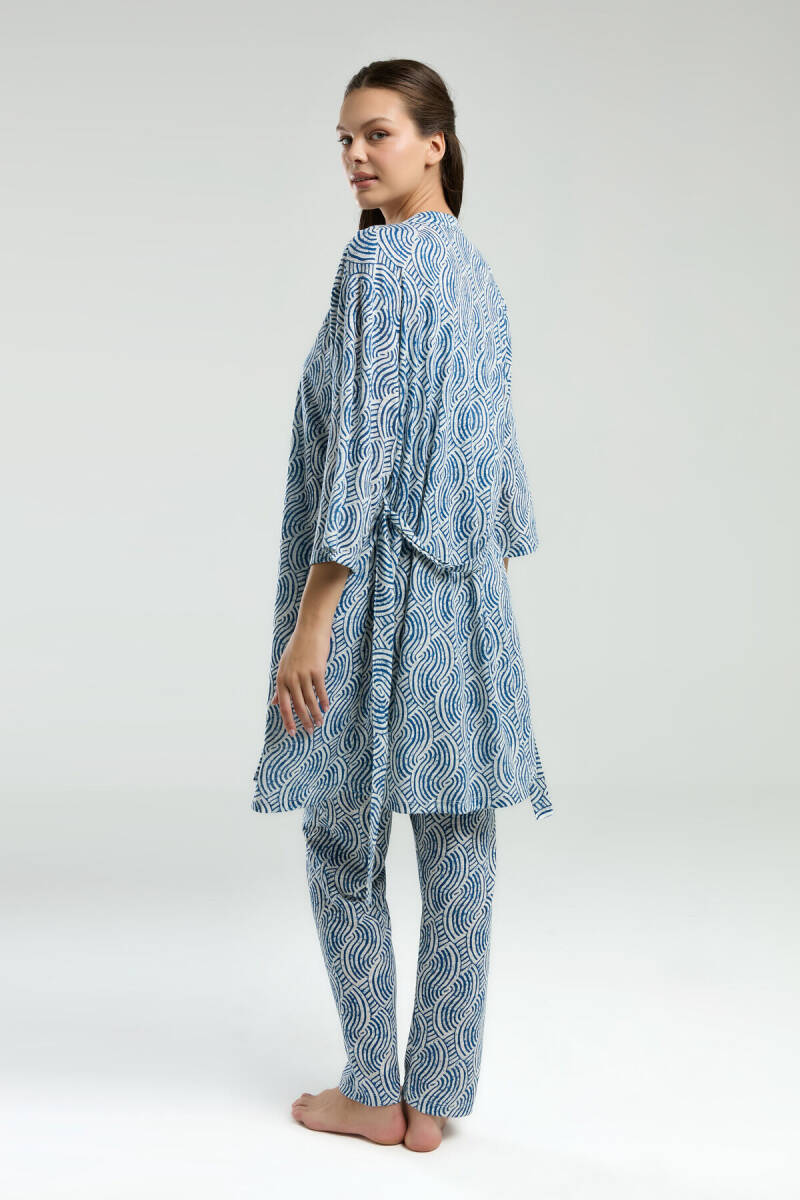 Arnetta Kadın Pamuklu Kruvaze Pigment Baskılı Yazlık Regular Fit Lacivert Pijama Takımı AR3210-S-V1 - 5