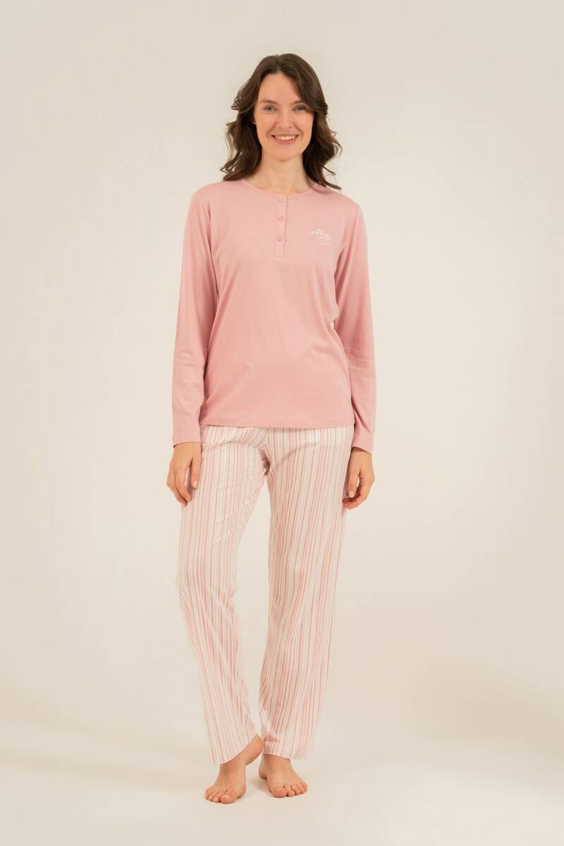 Arnetta Kadın Pamuklu Always Smile Pembe Uzun Kol Pijama Takımı AR3754-S-V1 - 1