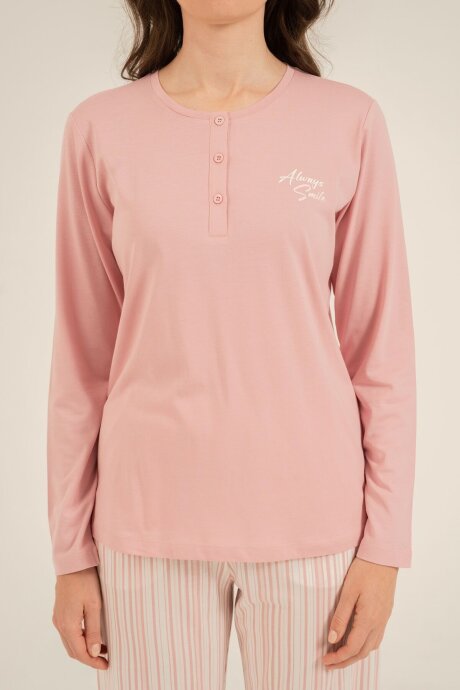 Arnetta Kadın Pamuklu Always Smile Pembe Uzun Kol Pijama Takımı AR3754-S-V1 - 3