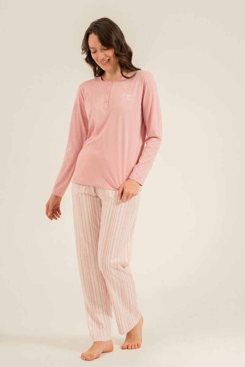 Arnetta Kadın Pamuklu Always Smile Pembe Uzun Kol Pijama Takımı AR3754-S-V1 - 6