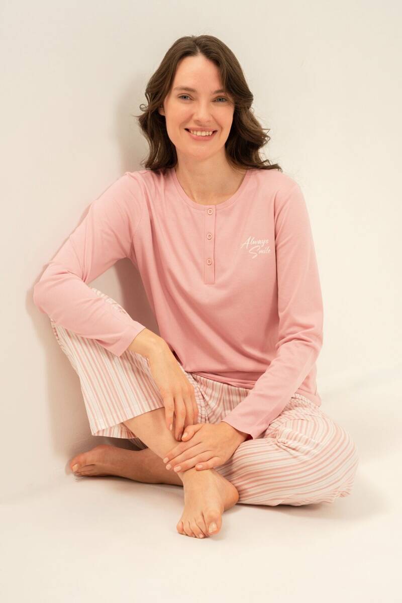 Arnetta Kadın Pamuklu Always Smile Pembe Uzun Kol Pijama Takımı AR3754-S-V1 - 7