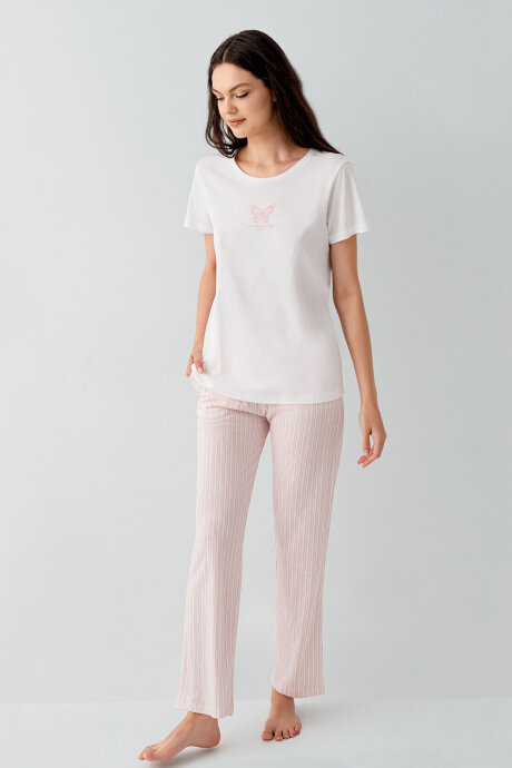 Arnetta Kadın Bisiklet Yaka Baskısız Yazlık Regular Fit Beyaz Pijama Takımı AR3593-S-V2 (1)