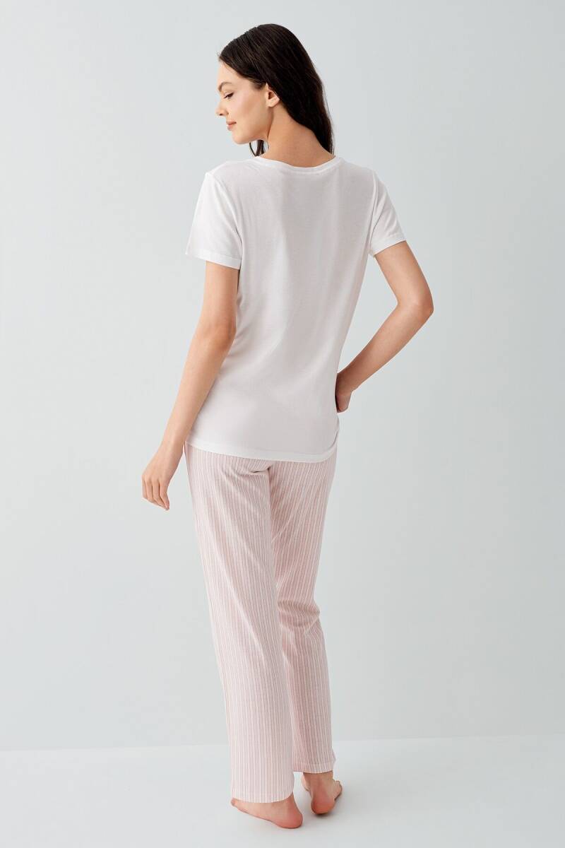 Arnetta Kadın Pamuklu Bisiklet Yaka Baskısız Yazlık Regular Fit Beyaz Pijama Takımı AR3593-S-V2 - 4