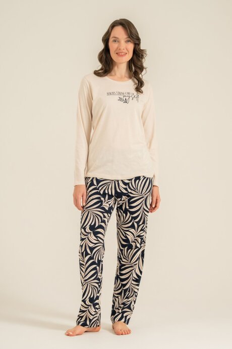 Arnetta Kadın Pamuklu Care Yourself Krem Uzun Kol Pijama Takım AR3738-S-V2 - 7