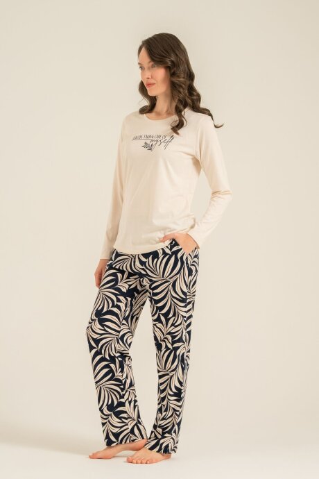 Arnetta Kadın Pamuklu Care Yourself Krem Uzun Kol Pijama Takım AR3738-S-V2 - 8