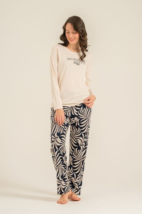 Arnetta Kadın Pamuklu Care Yourself Krem Uzun Kol Pijama Takım AR3738-S-V2 - 3