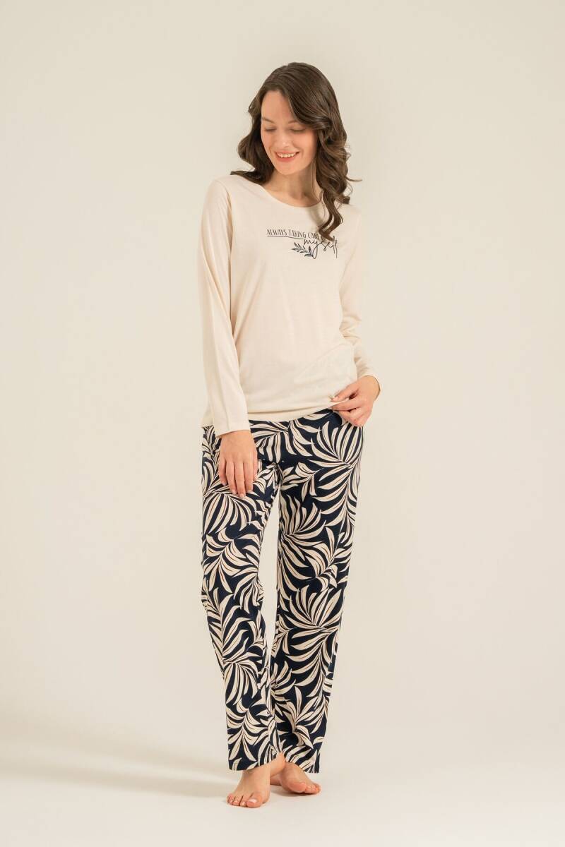 Arnetta Kadın Pamuklu Care Yourself Krem Uzun Kol Pijama Takım AR3738-S-V2 - 3