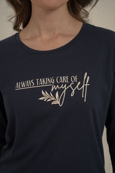 Arnetta Kadın Pamuklu Care Yourself Lacivert Uzun Kol Pijama Takım AR3738-S-V1 - 5