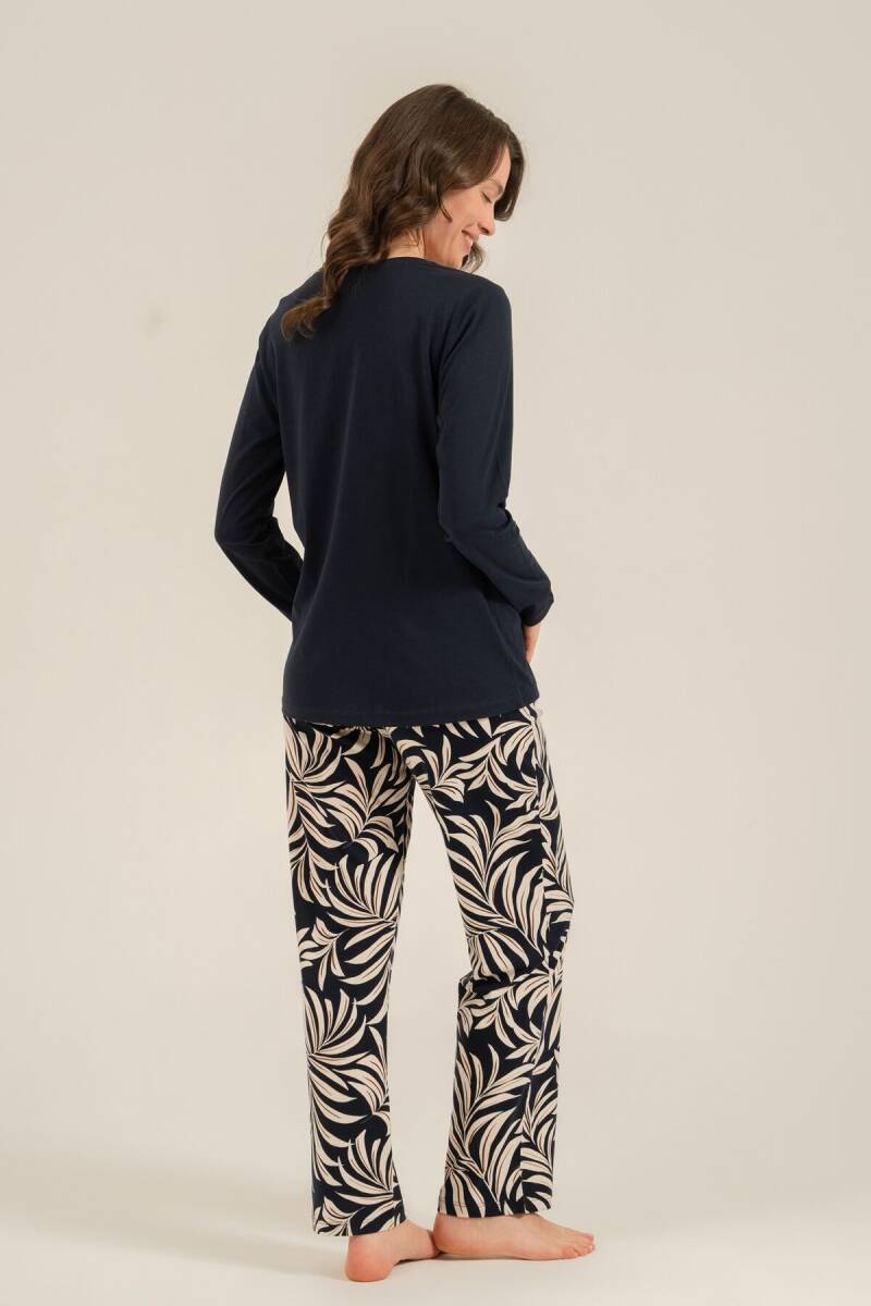 Arnetta Kadın Pamuklu Care Yourself Lacivert Uzun Kol Pijama Takım AR3738-S-V1 - 4