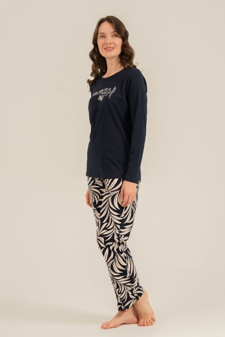 Arnetta Kadın Pamuklu Care Yourself Lacivert Uzun Kol Pijama Takım AR3738-S-V1 - 8