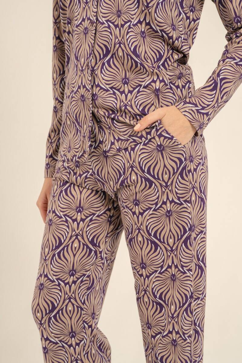 Arnetta Kadın Pamuklu Çiçek Desenli Kahverengi Gömlek Pijama Takımı AR3771-S-V1 - 5