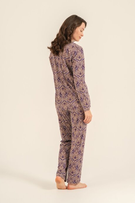 Arnetta Kadın Pamuklu Çiçek Desenli Kahverengi Gömlek Pijama Takımı AR3771-S-V1 - 4